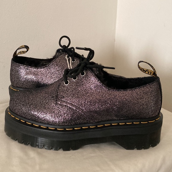 Dr Martens Shoes 1461 Quad Metallic Leather Faux Fur Lined Platform Oxford NWT 9 - Picture 4 of 9